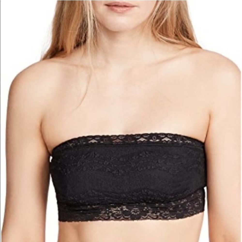 NEW! FREE PEOPLE INTIMATELY lace scallop bandeau crop lingerie black bralette​ s